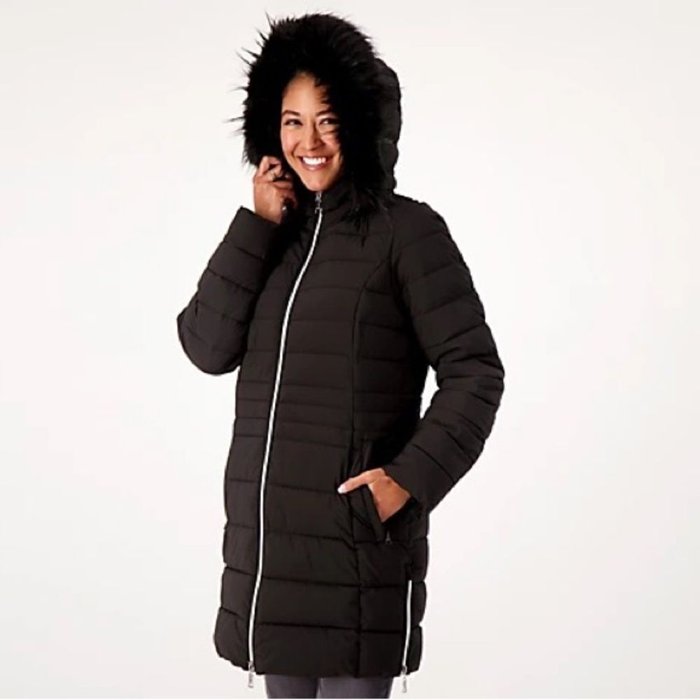 Nuage Stretch Removable Faux Fur Trim Hood Puffer Coat
